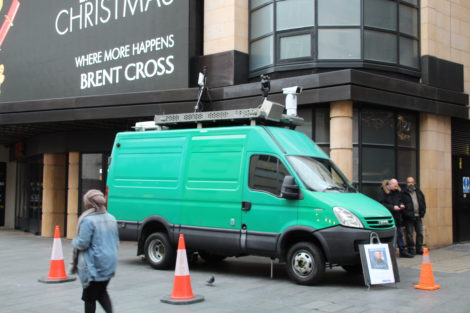 Facial recognition cameras mounted a on police van in Leicester Square, January 2019
