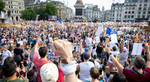 Tens of thousands of demonstrators take to the streets to protest against Donald Trumps UK visit.