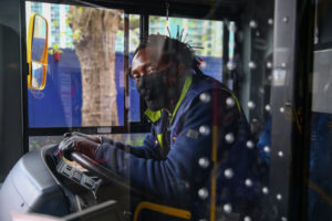 Bus driver wearing face mask