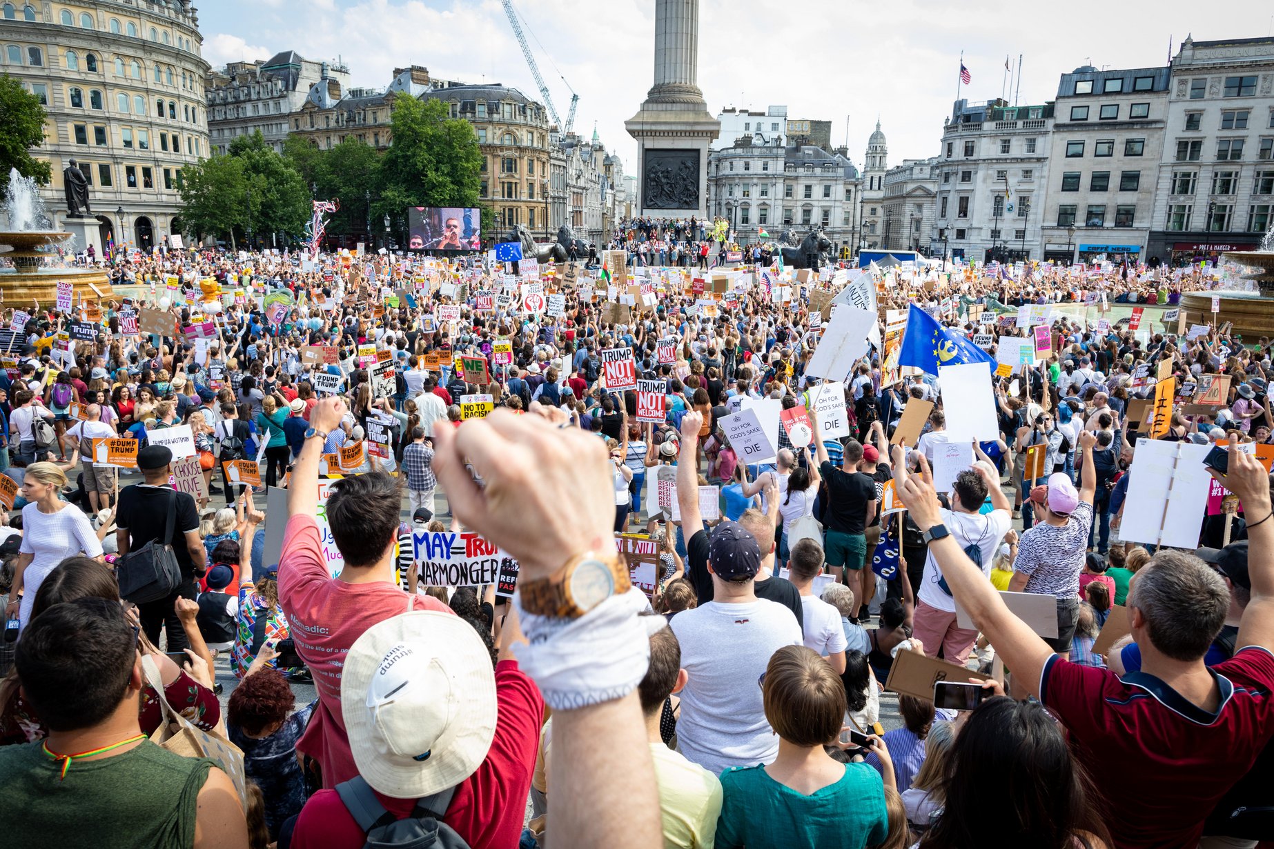 Tens of thousands of demonstrators take to the streets to protest in Trafalgar Square, London
